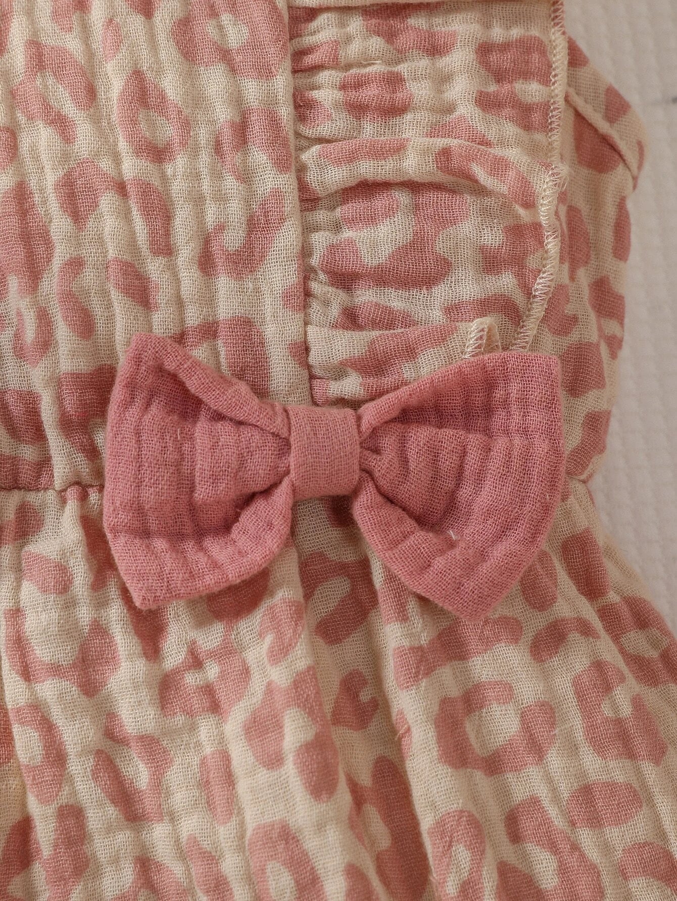 Baby Girl Leopard Print Ruffle Trim Bow Front Bodysuit With Accessory Headband