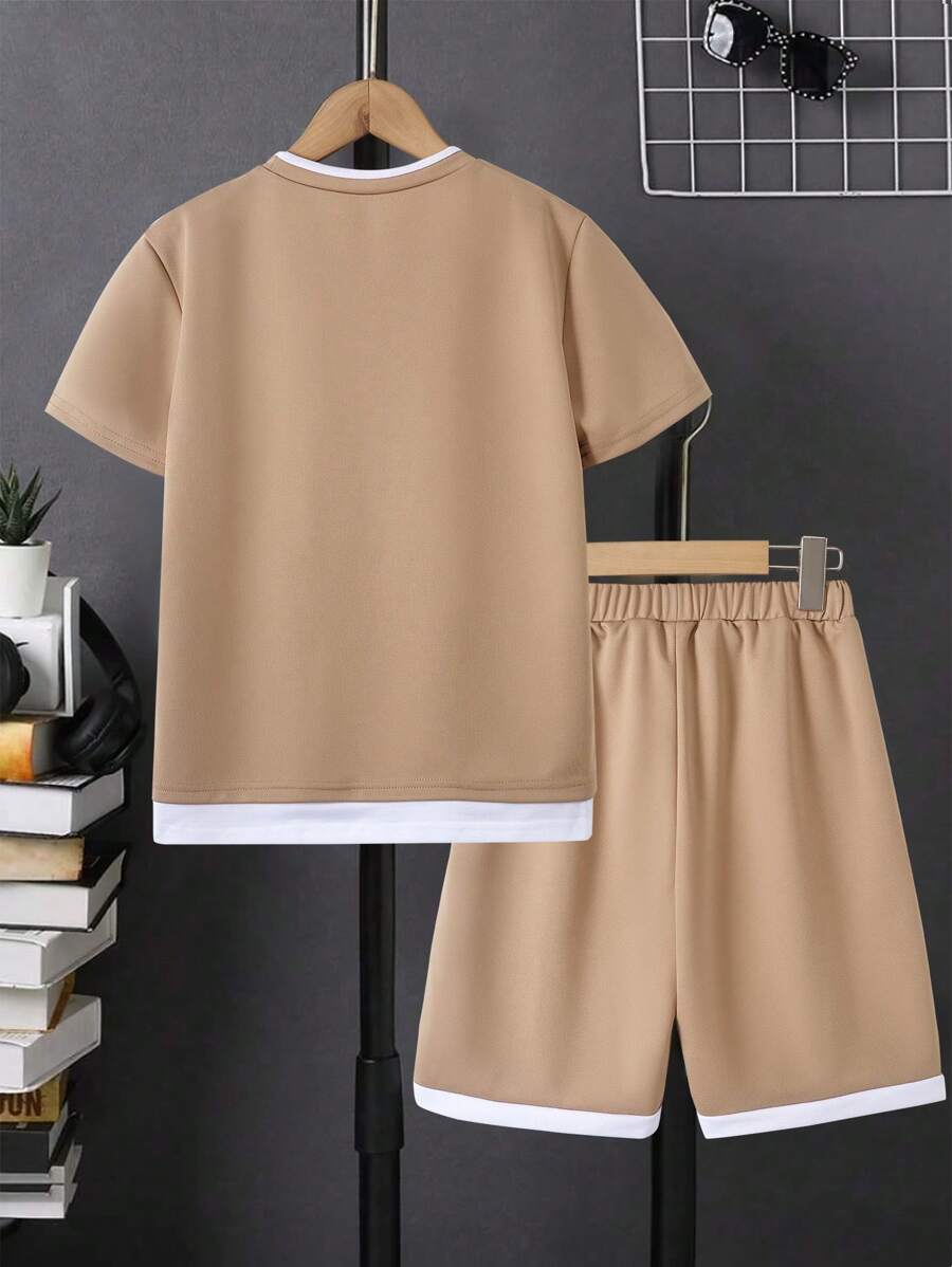 Tween Boy Letter Patched Detail 2 In 1 Tee & Shorts