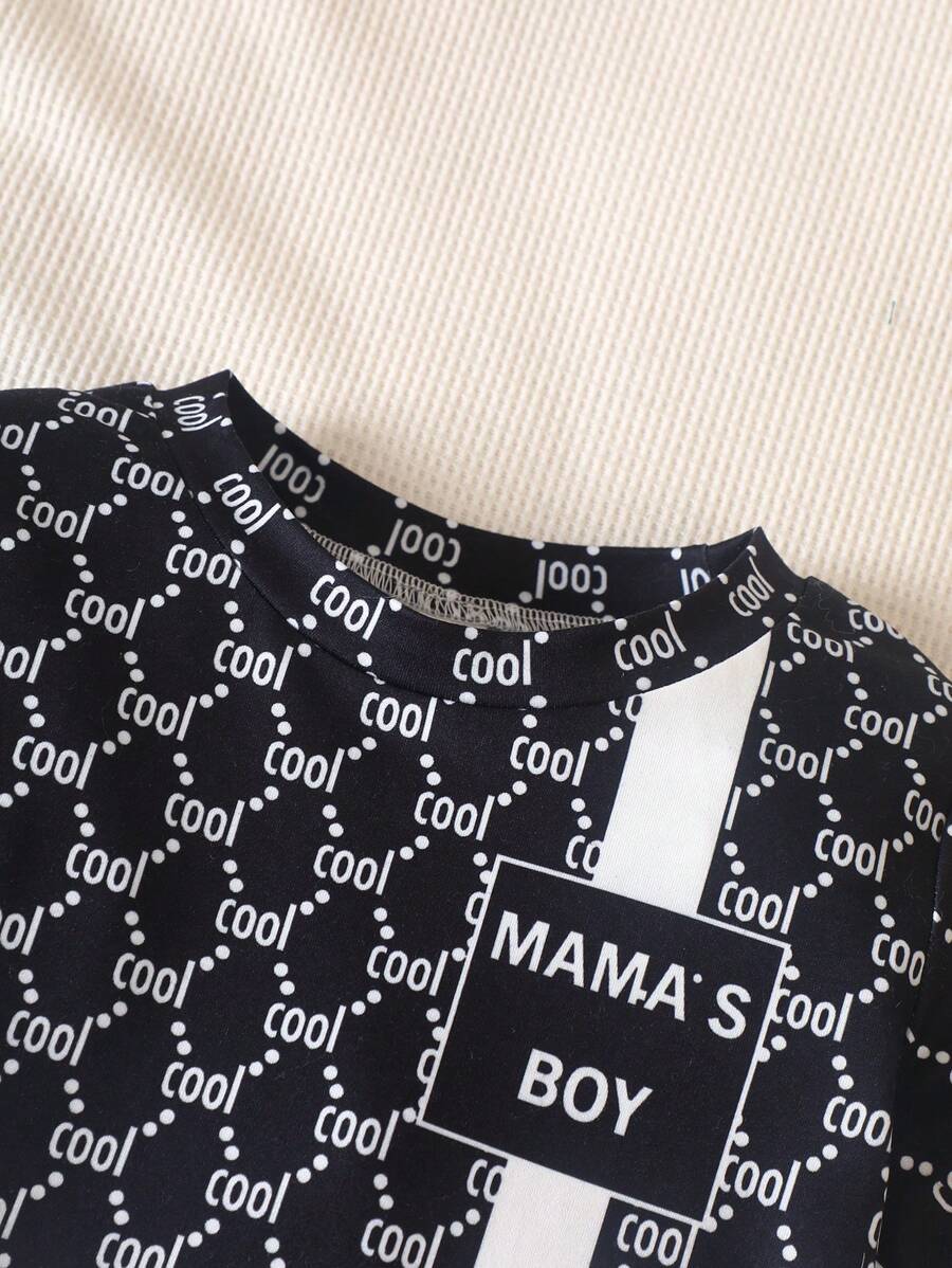 Baby Boy Summer Casual All-Over Letter Print T-Shirt And Shorts Set