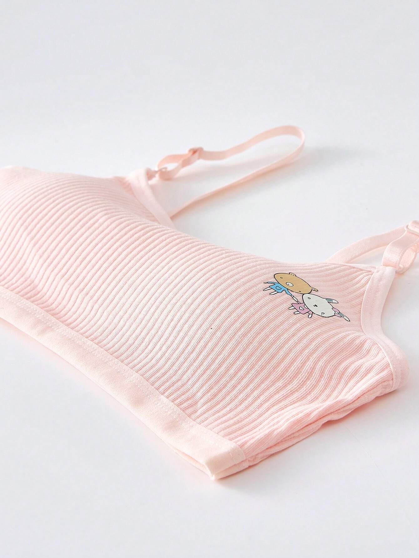 Tween Girl 3pcs Cartoon Graphic Ribbed Knit Wireless Bra – Mummy & Mee