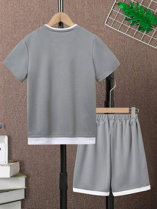 Tween Boy Letter Patched Detail 2 In 1 Tee & Shorts