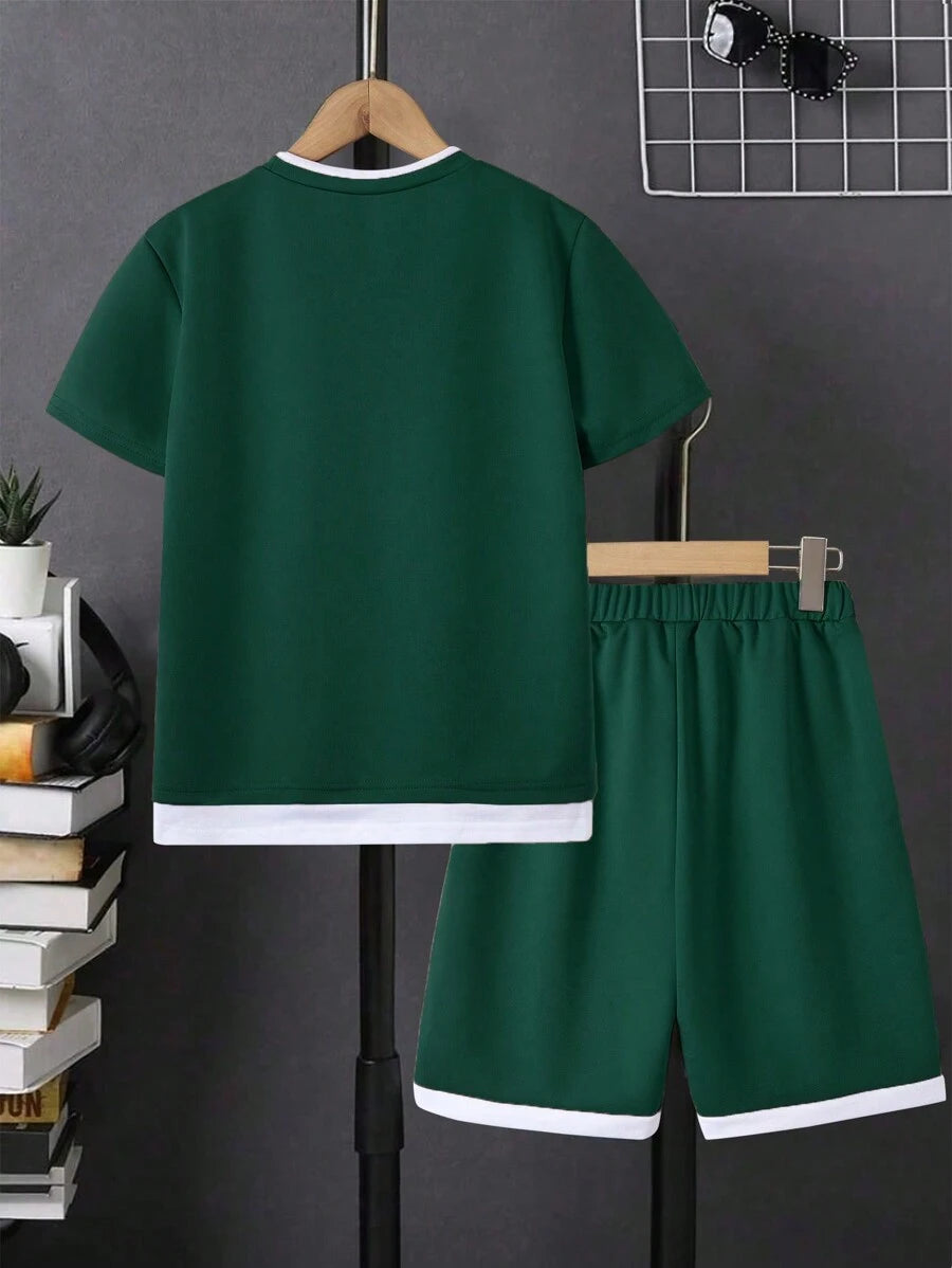 Tween Boy Letter Patched Detail 2 In 1 Tee & Shorts