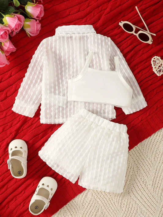 Baby Girl Solid Cami Top & Shorts & Button Up Shirt