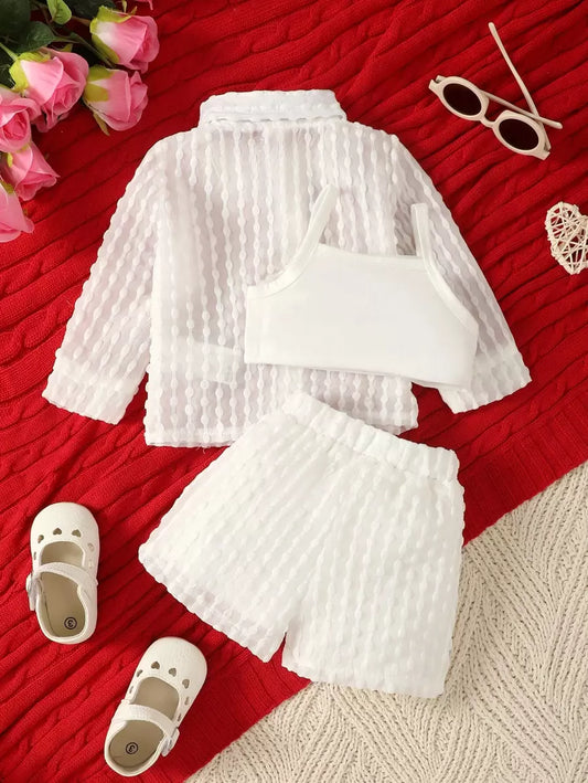 Baby Girl Solid Cami Top & Shorts & Button Up Shirt