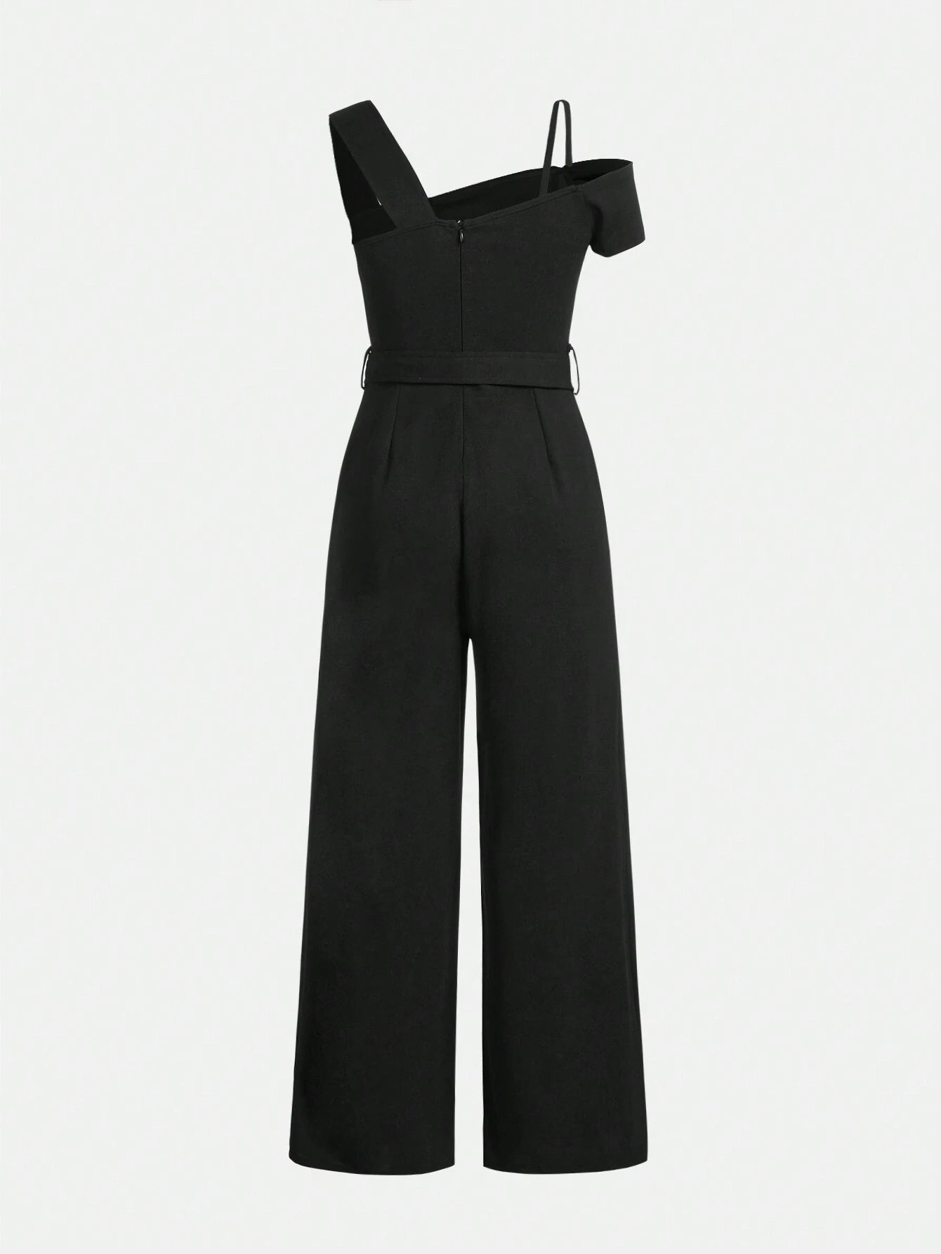 Teen Girls' Knitted Solid Color Jumpsuit With Rhinestone Decor Waist Belt