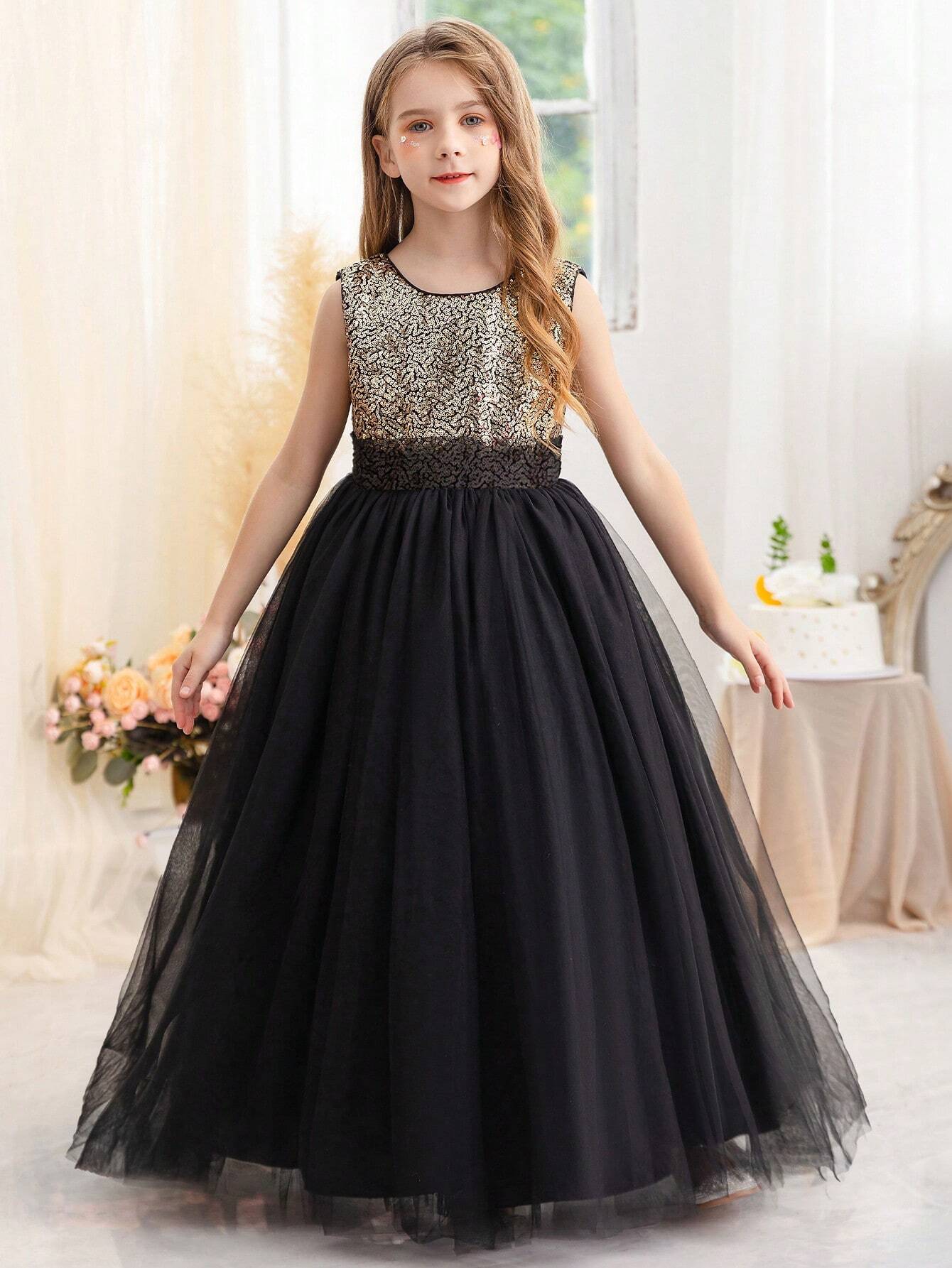 Tween Girl Glitter Mesh Formal Princess Dress