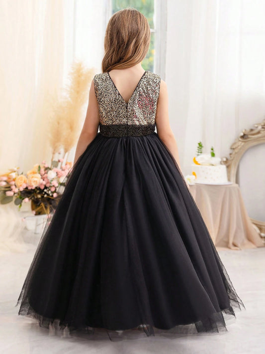 Tween Girl Glitter Mesh Formal Princess Dress
