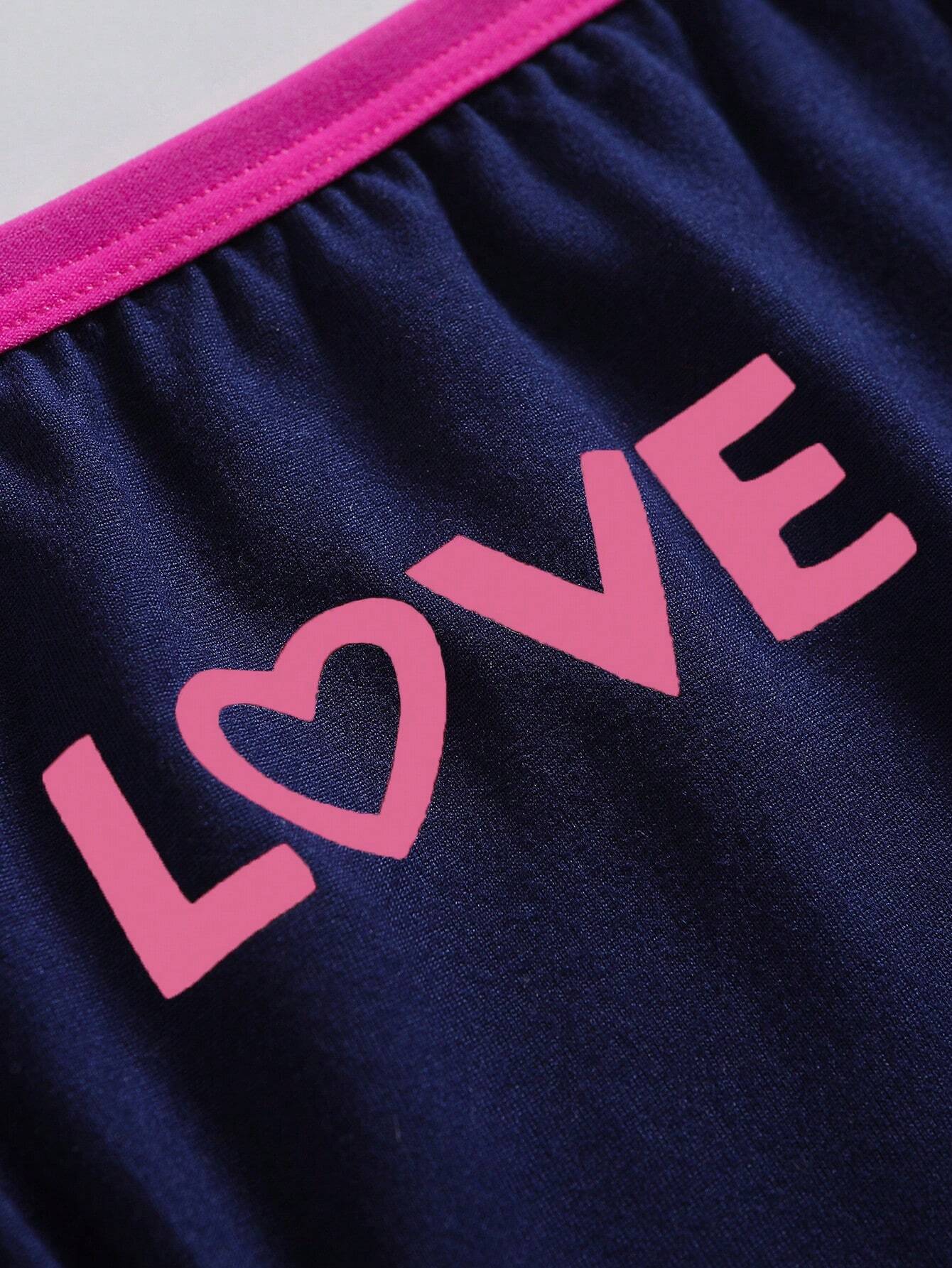 Tween Girl Heart Letter Printed American Retro Style Multicolor Underwear Set