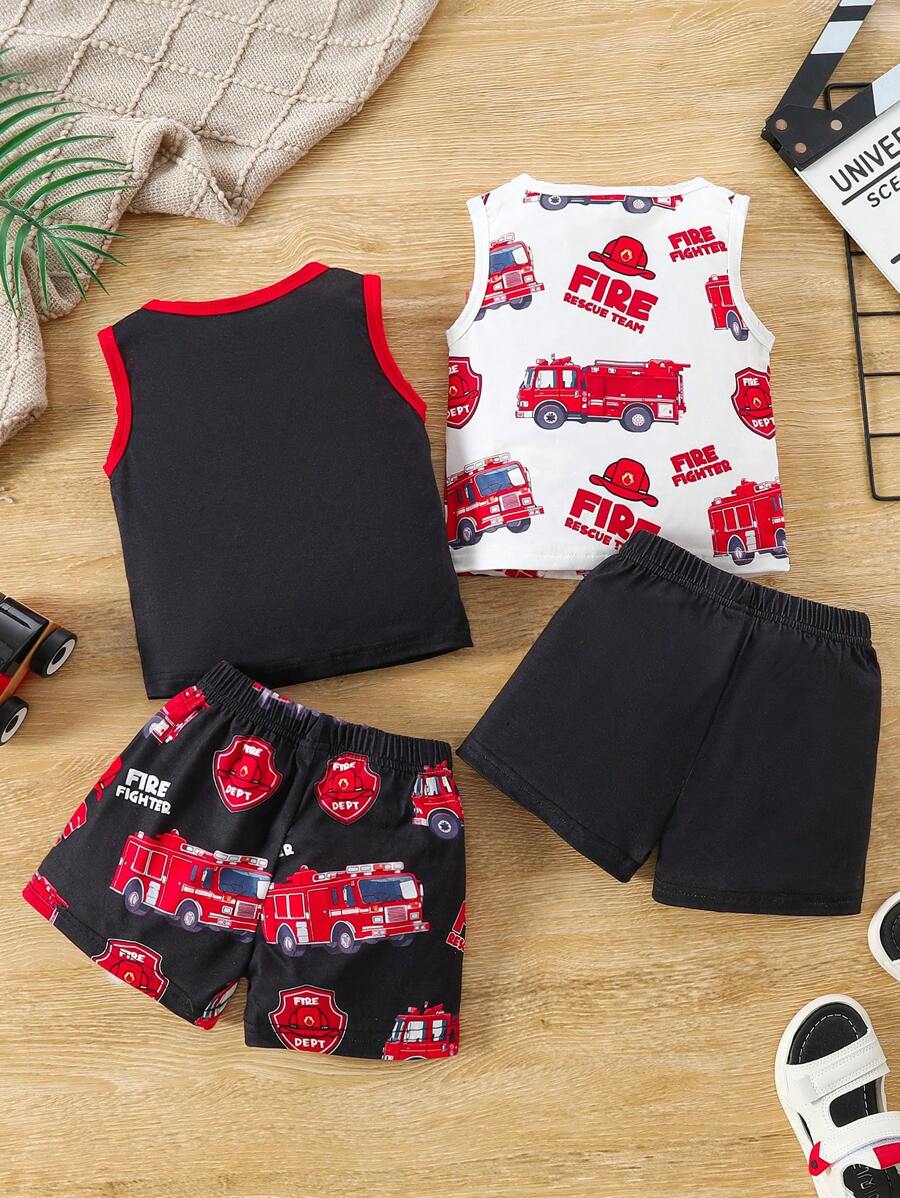 2pcs/Set Toddler Boys' Summer Car Graphic Print Sportwear Outfit