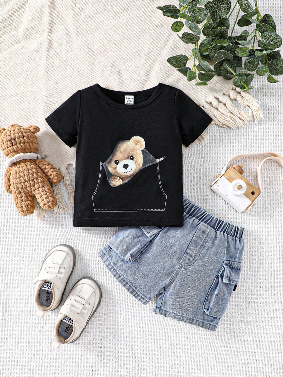 Baby Boy Bear Printed Top Black 18-24M