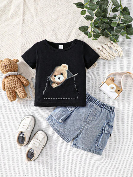 Baby Boy Bear Printed Top Black 18-24M