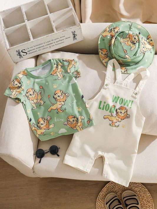 Baby Boy Cute And Fun Little Lion Spring/Summer Casual Three-Piece Set Multicolor 18-24M