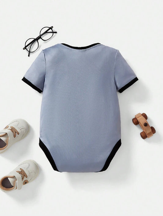 Baby Boy Cute Cartoon Rabbit And English Letters Printed Ringer Bodysuit