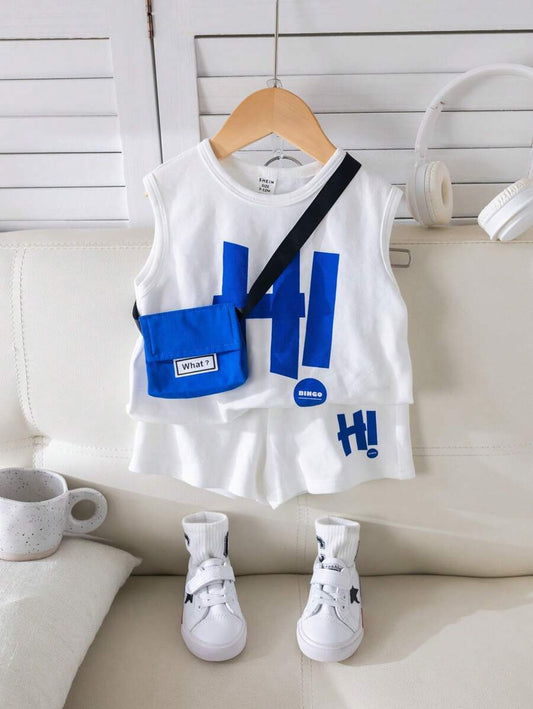 Tween Boys' Casual Loose Letter Graphic Print 3-Piece Set White