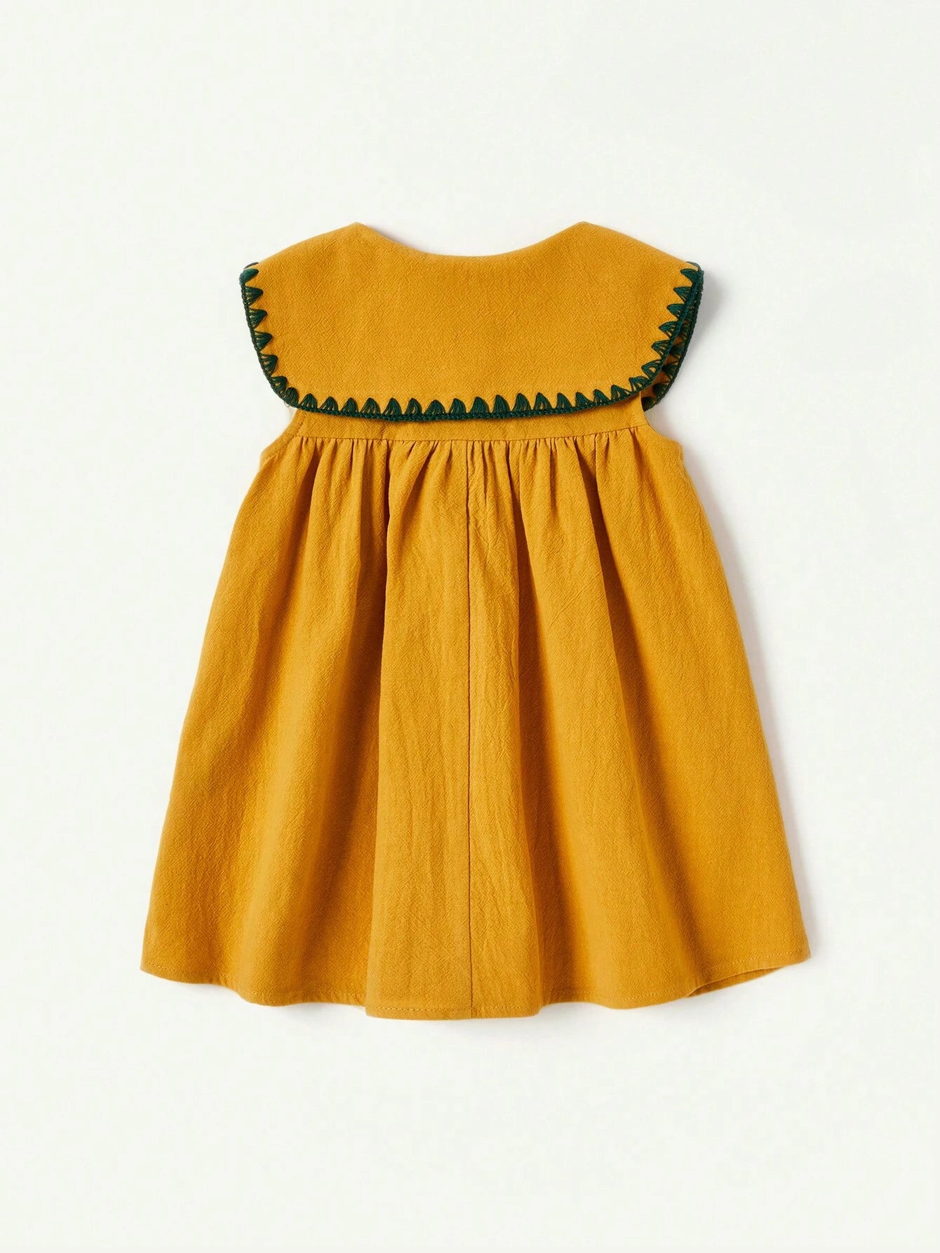 Baby Girl Floral Embroidered Sleeveless Dress With Sailor Collar And Front Buttons