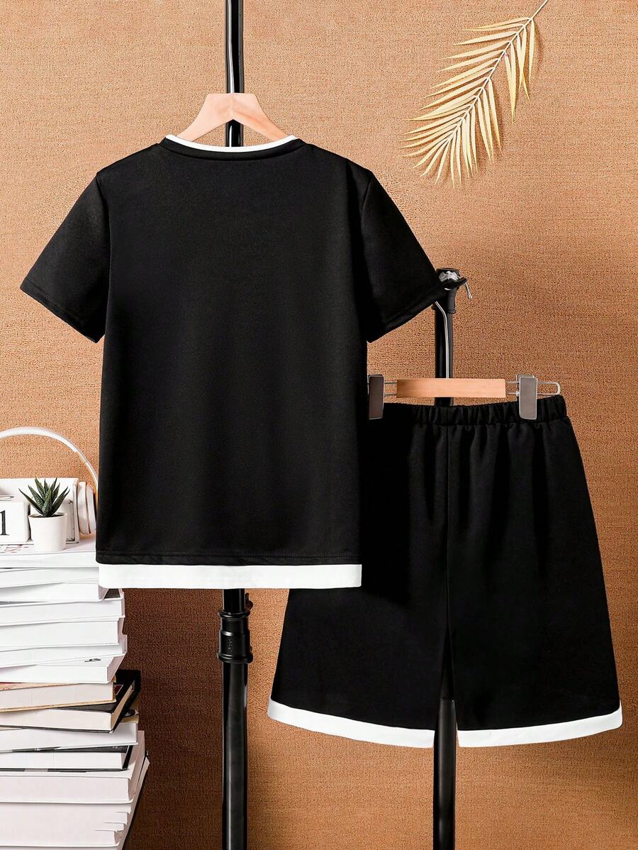 Tween Boy Letter Patched Detail 2 In 1 Tee & Shorts