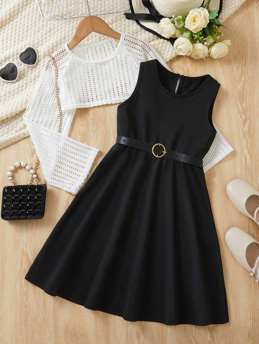 Solid Color Outfit Set Black & White 8Y
