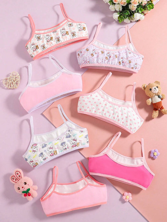 Tween Girl Rabbit Printed Color-Block Edged Camisole Set
