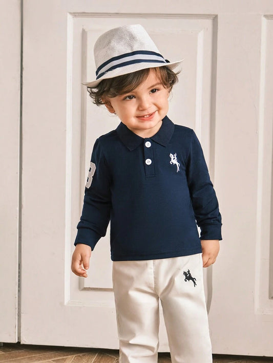 Baby Boys Classic Equestrian Embroidered Polo Shirt, Suit Pants & Shirt Set Royal Blue 9-12M