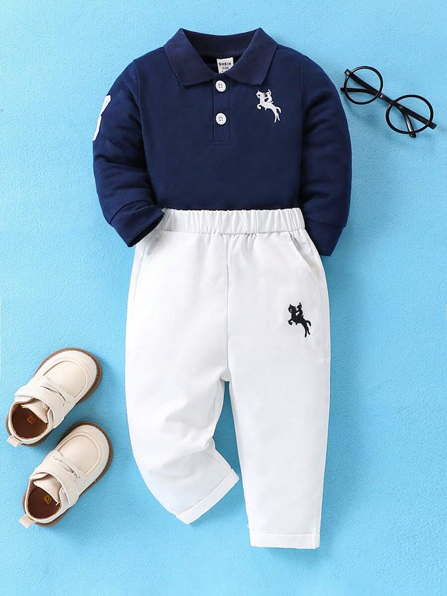 Baby Boys Classic Equestrian Embroidered Polo Shirt, Suit Pants & Shirt Set