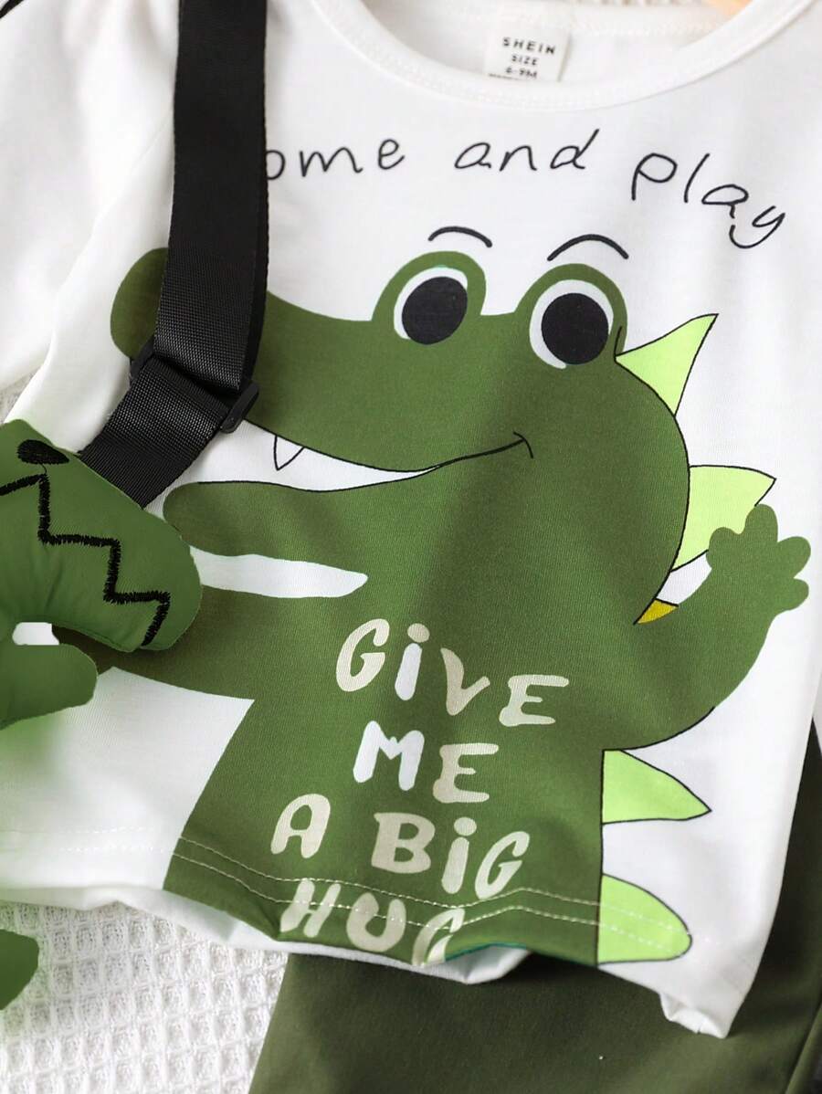 Baby Boy Adorable Cartoon Crocodile Print Long Sleeve Top And Pants