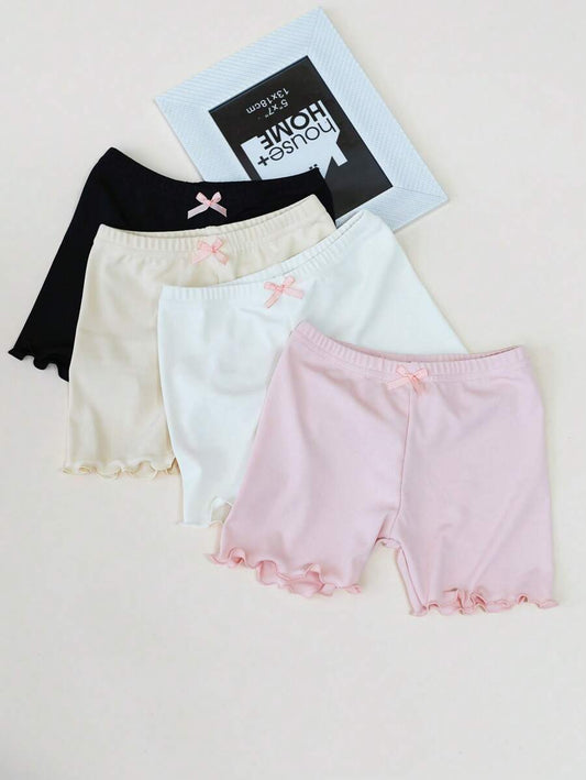 4pcs Kids Bowknot Ruffle Hem Safety Shorts Multicolor