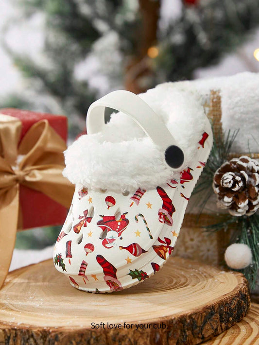 Cozy Pixies 1 Pair Kids Cute Cartoon White Snowman Pattern Garden Shoes White