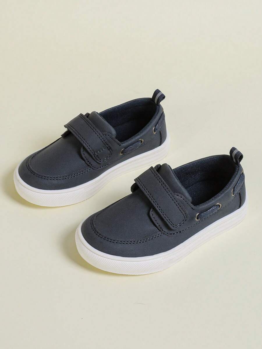 Kids' British Style Hook And Loop Non-Slip Wear-Resistant Shoelace Slip-On Loafers Navy Blue