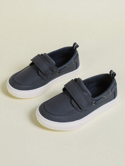 Kids' British Style Hook And Loop Non-Slip Wear-Resistant Shoelace Slip-On Loafers Navy Blue