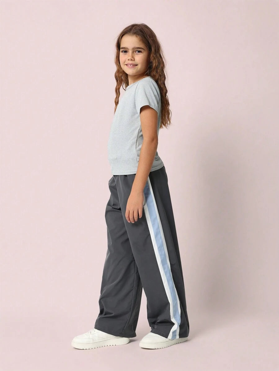 Tween Girls Baby Tee And Straight Fit Nylon Stripe Pant Multicolor