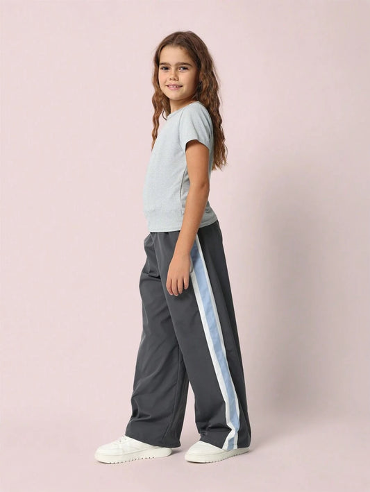 Tween Girls Baby Tee And Straight Fit Nylon Stripe Pant Multicolor
