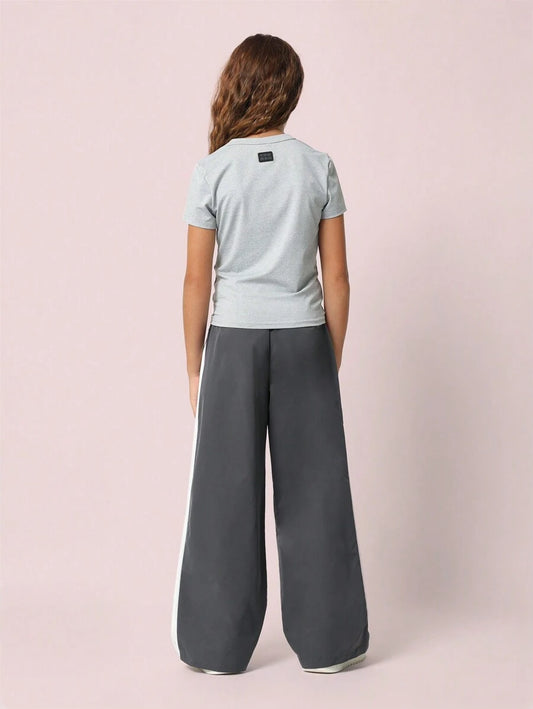 Tween Girls Baby Tee And Straight Fit Nylon Stripe Pant