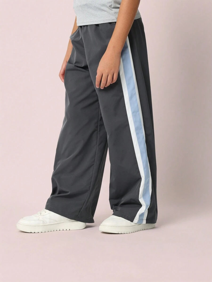 Tween Girls Baby Tee And Straight Fit Nylon Stripe Pant