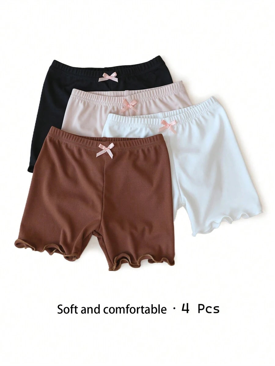 4pcs Kids Bowknot Ruffle Hem Safety Shorts Multicolor 2