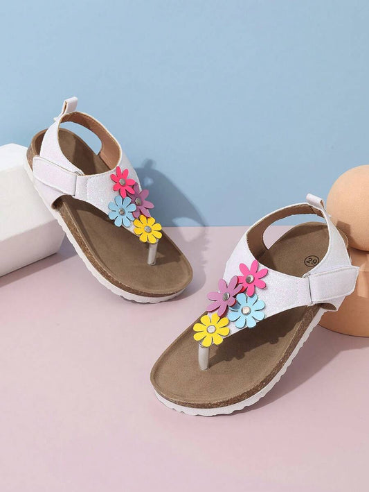 Kids' Fashionable Floral Decor Flip Flops White 29