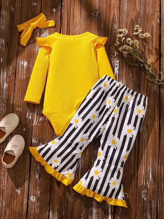 Wildeya Baby Girls' Long Sleeve Sunflower Romper Set