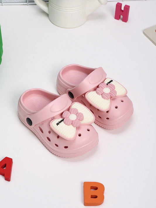 Girls' Hollow Out Flat Slip-Resistant Sandals With Cute Bowknot Buckle Pink