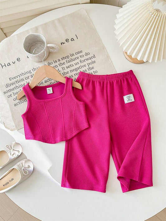 Baby Girls Cute Knit Pink Tank Top And Elastic Waist Pants Pink 2-3Y