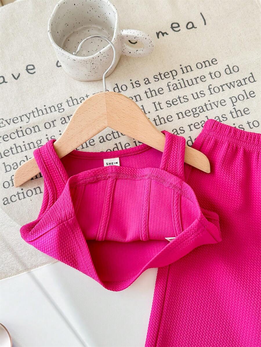 Baby Girls Cute Knit Pink Tank Top And Elastic Waist Pants