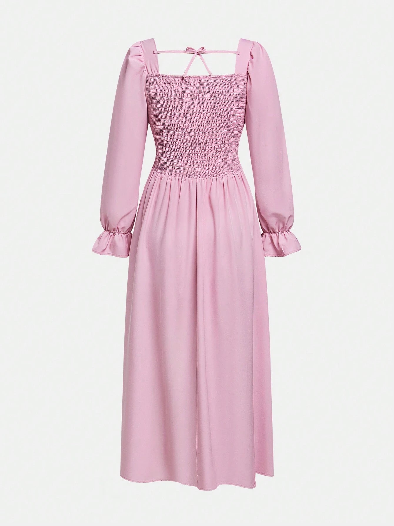 Teen Girl Gothic Style Long Sleeve Long Dress With Square Neckline Waist Cinched