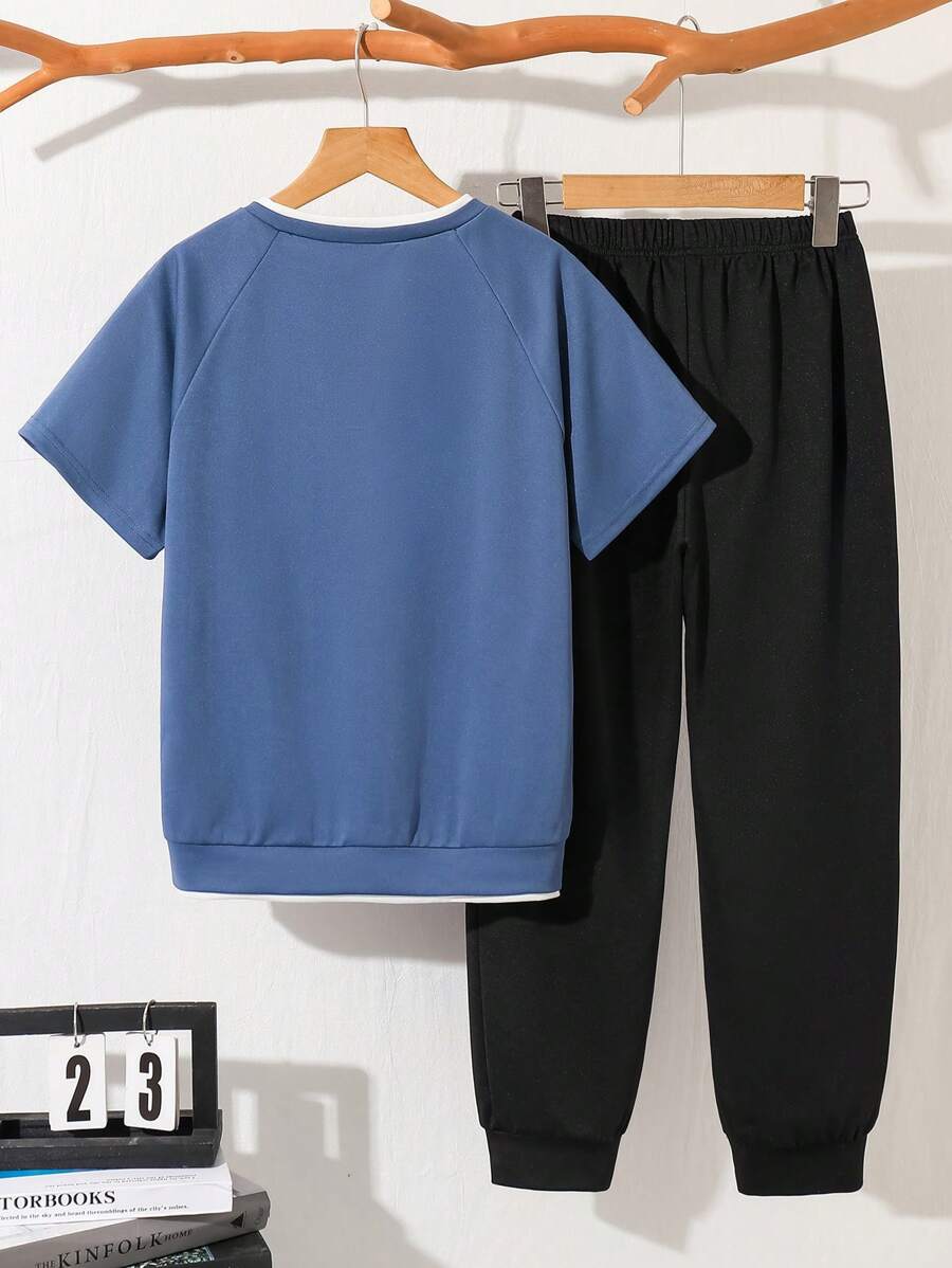 Tween Boy Mock Collar Casual T-Shirt And Sweatpants Set