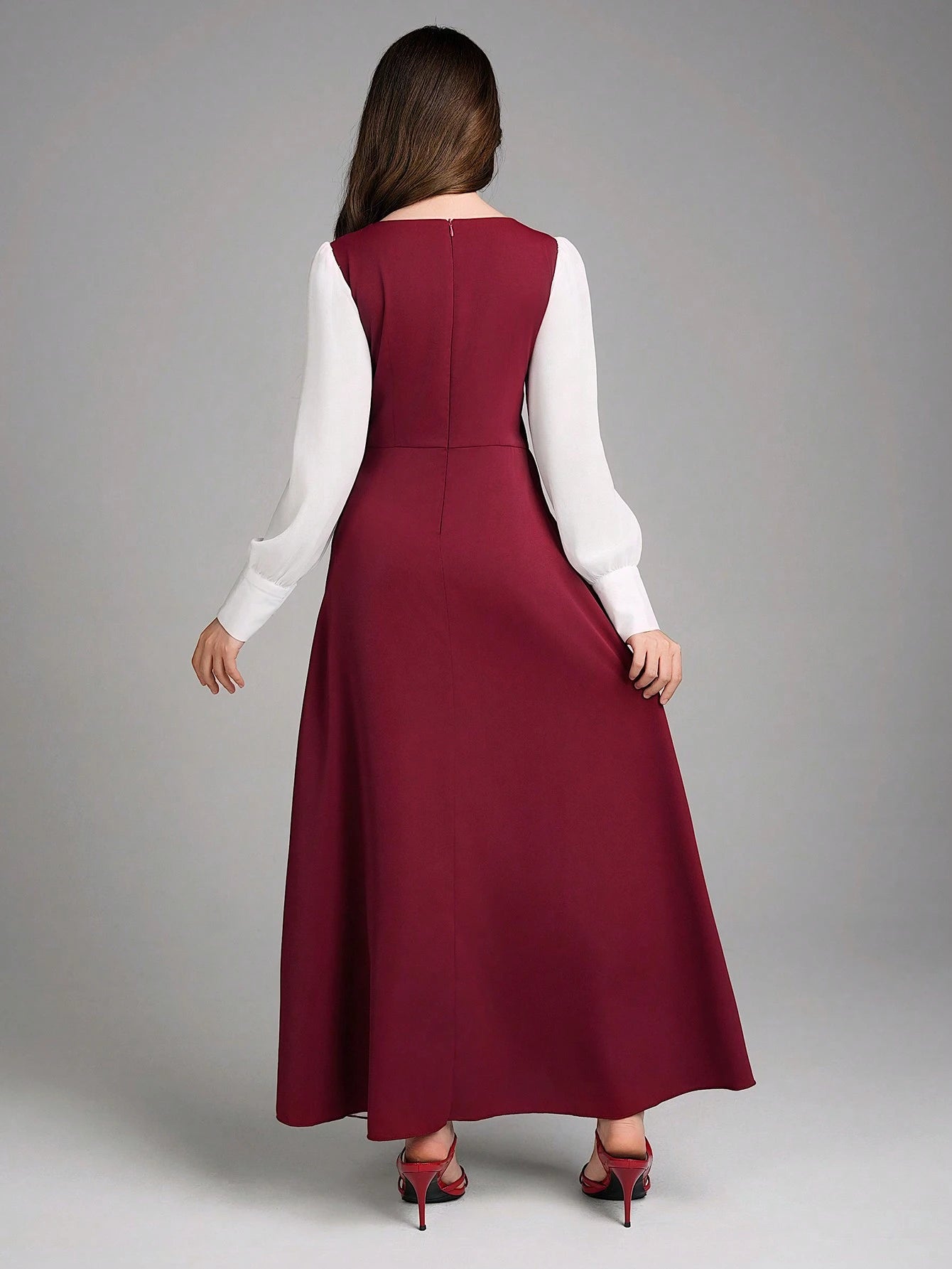 Elegant Contrast Color Patchwork Chiffon Dress