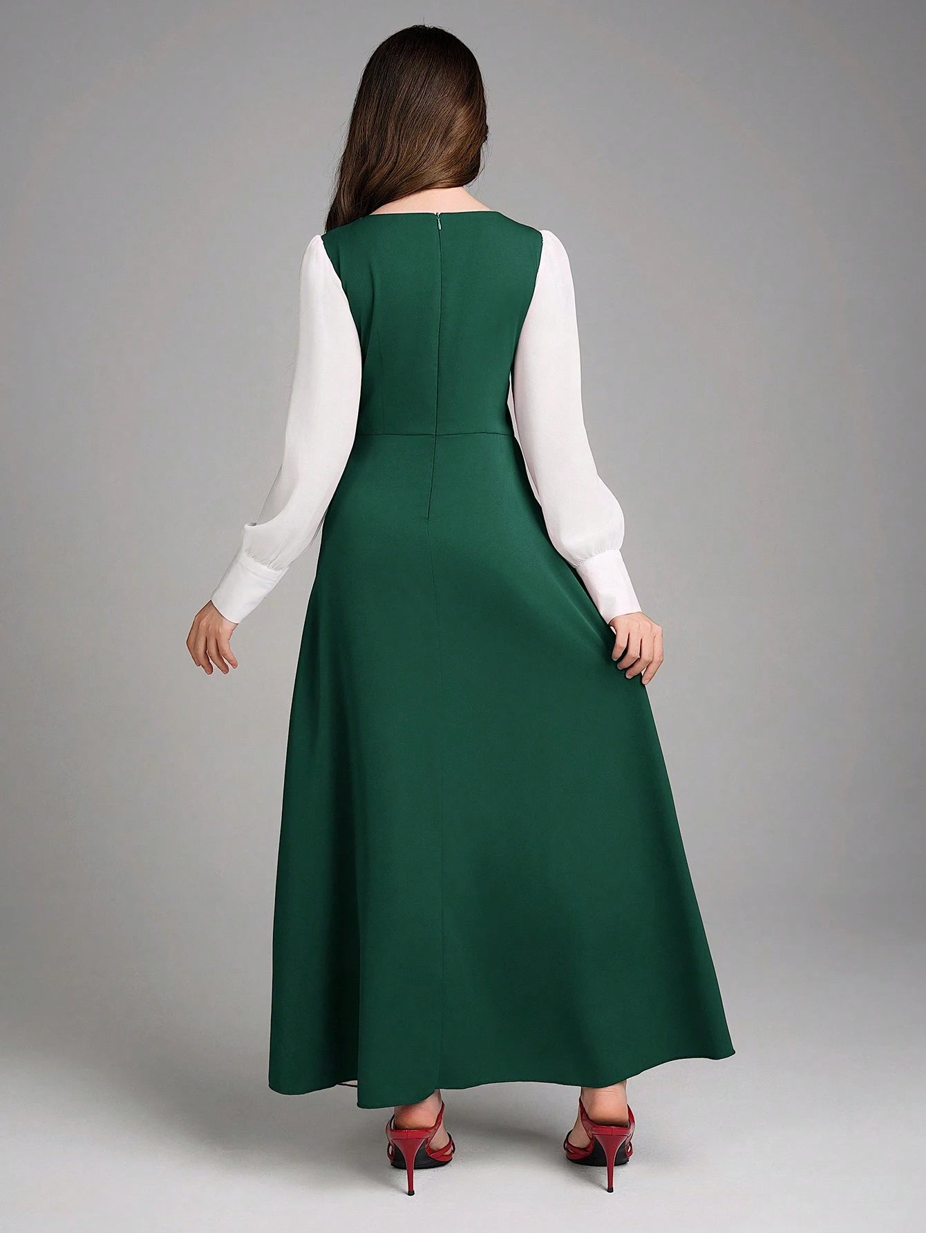 Elegant Contrast Color Patchwork Chiffon Dress