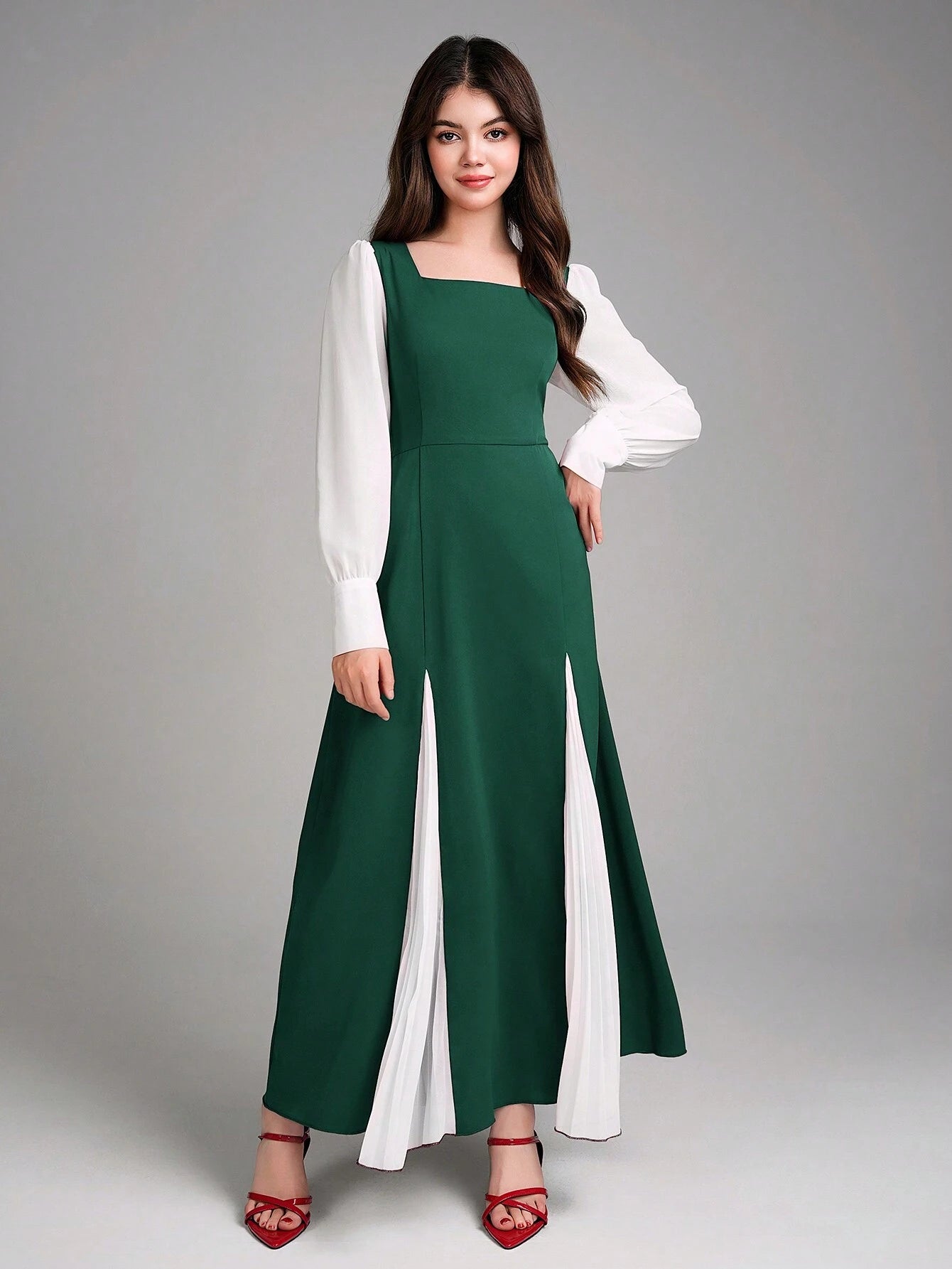Elegant Contrast Color Patchwork Chiffon Dress