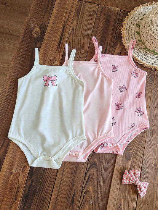 3pcs/Set Baby Girl Infant Soft Knitted Butterfly Pattern Romper Set Pink