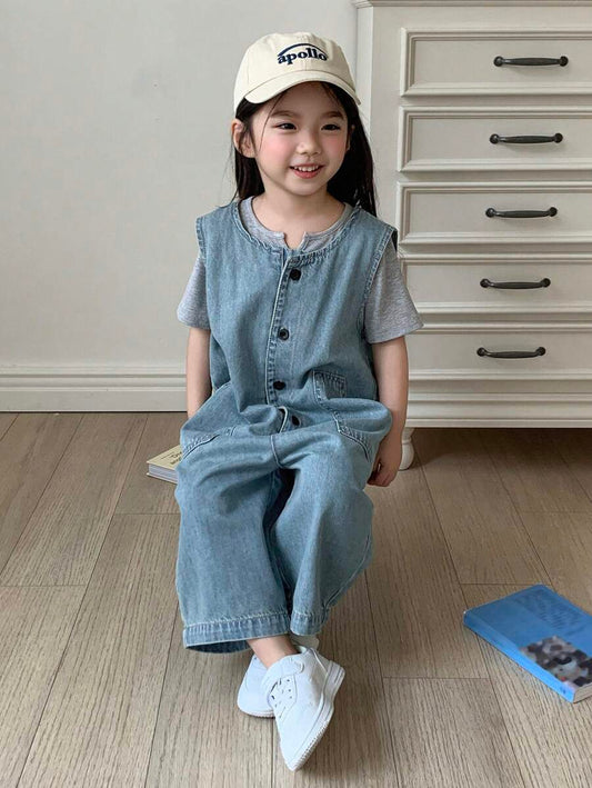 Young Girl Denim Bib Pants And Jumpsuit Light Wash