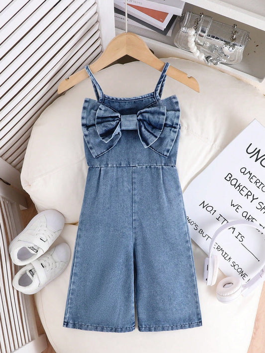Newborn Girls Fashionable Elegant Sweet Cute Street-Style Blue Washed Denim Bib Overall Jumpsuit Denim