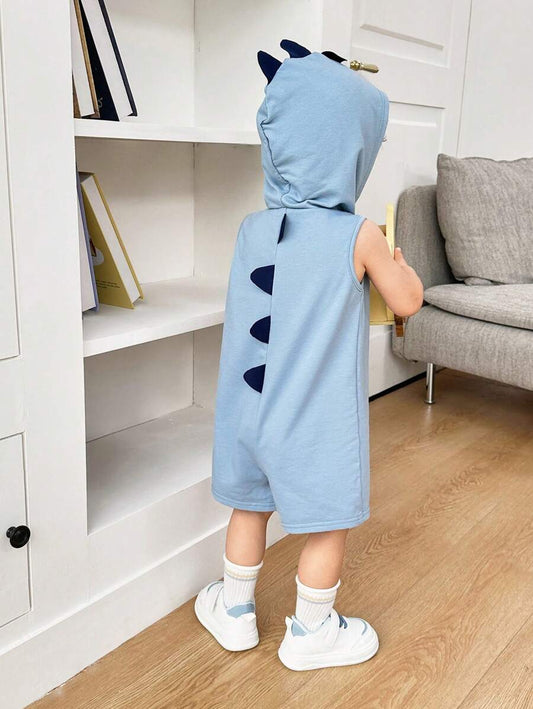 Casual Adorable Blue Dinosaur Style Knitted Hooded Romper Multicolor 1-3M