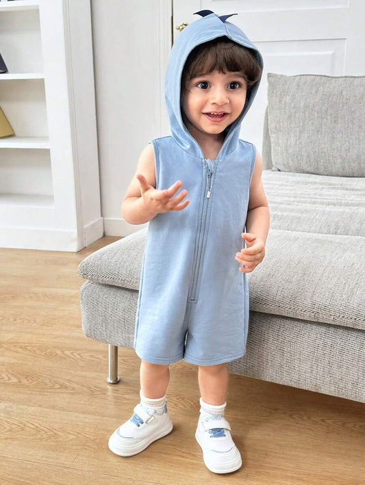 Casual Adorable Blue Dinosaur Style Knitted Hooded Romper