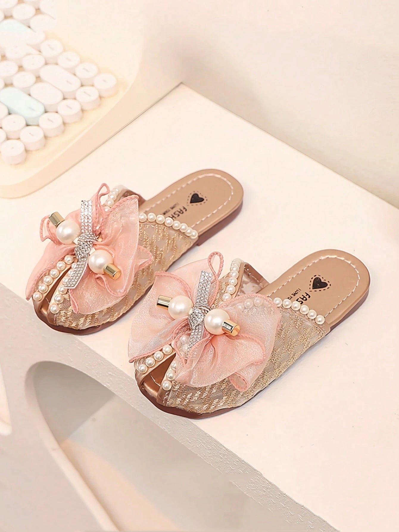 Girls Lace Breathable Open-Toe Sandals, Slip-On Children Half Slipper Pink